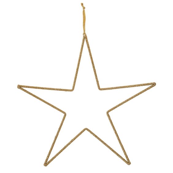 Gold Hanging Metal Glass Bead Star with Velvet Ribbon