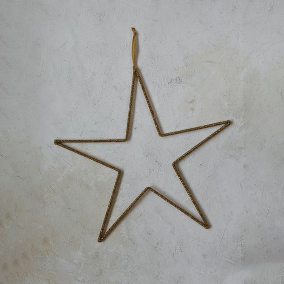 Gold Hanging Metal Glass Bead Star with Velvet Ribbon