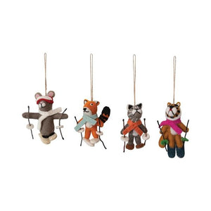 Handmade Wool Felt Skiing Animal Ornament