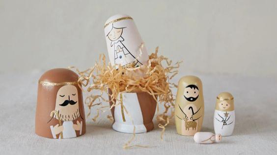 Hand-Painted Wood Nativity Nesting Dolls, Multi Color, Set of 5