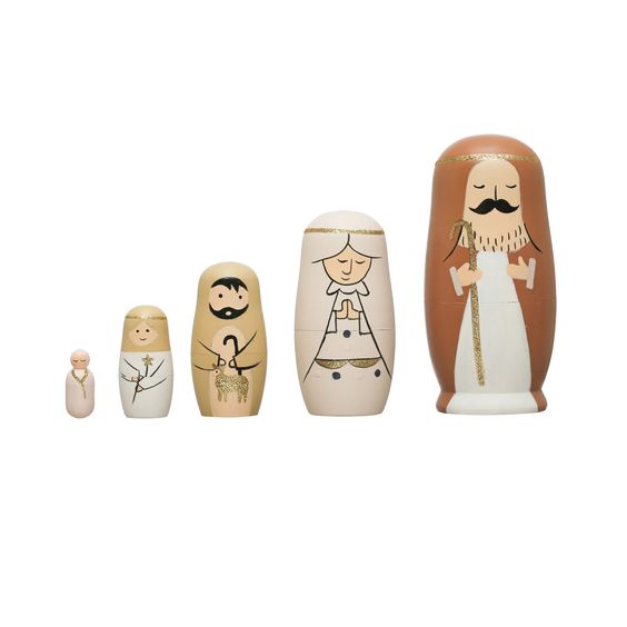 Hand-Painted Wood Nativity Nesting Dolls, Multi Color, Set of 5