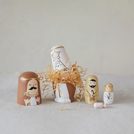 Hand-Painted Wood Nativity Nesting Dolls, Multi Color, Set of 5