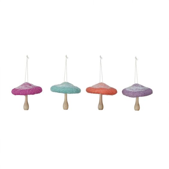 Pastel Felt + Wood Mushroom Ornaments (Large)