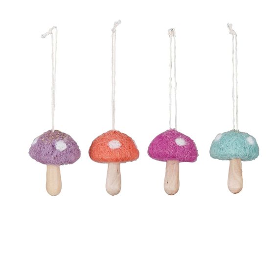 Pastel Felt + Wood Mushroom Ornaments (Small)