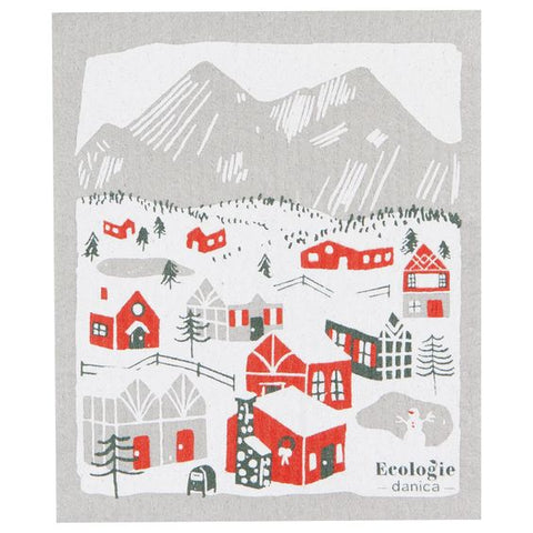 Snowy Village -  Swedish Dishcloth