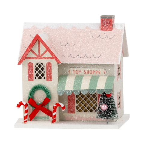 Christmas Village Toy Shop Mini Glitter House