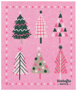 Pink Christmas Trees -  Swedish Dishcloth