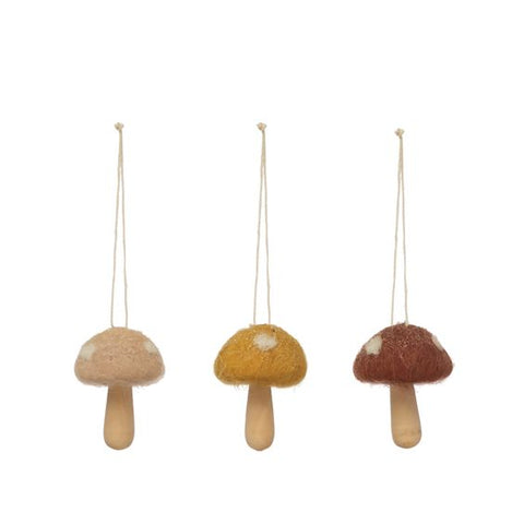 Felt + Wood Mushroom Ornaments (Small)